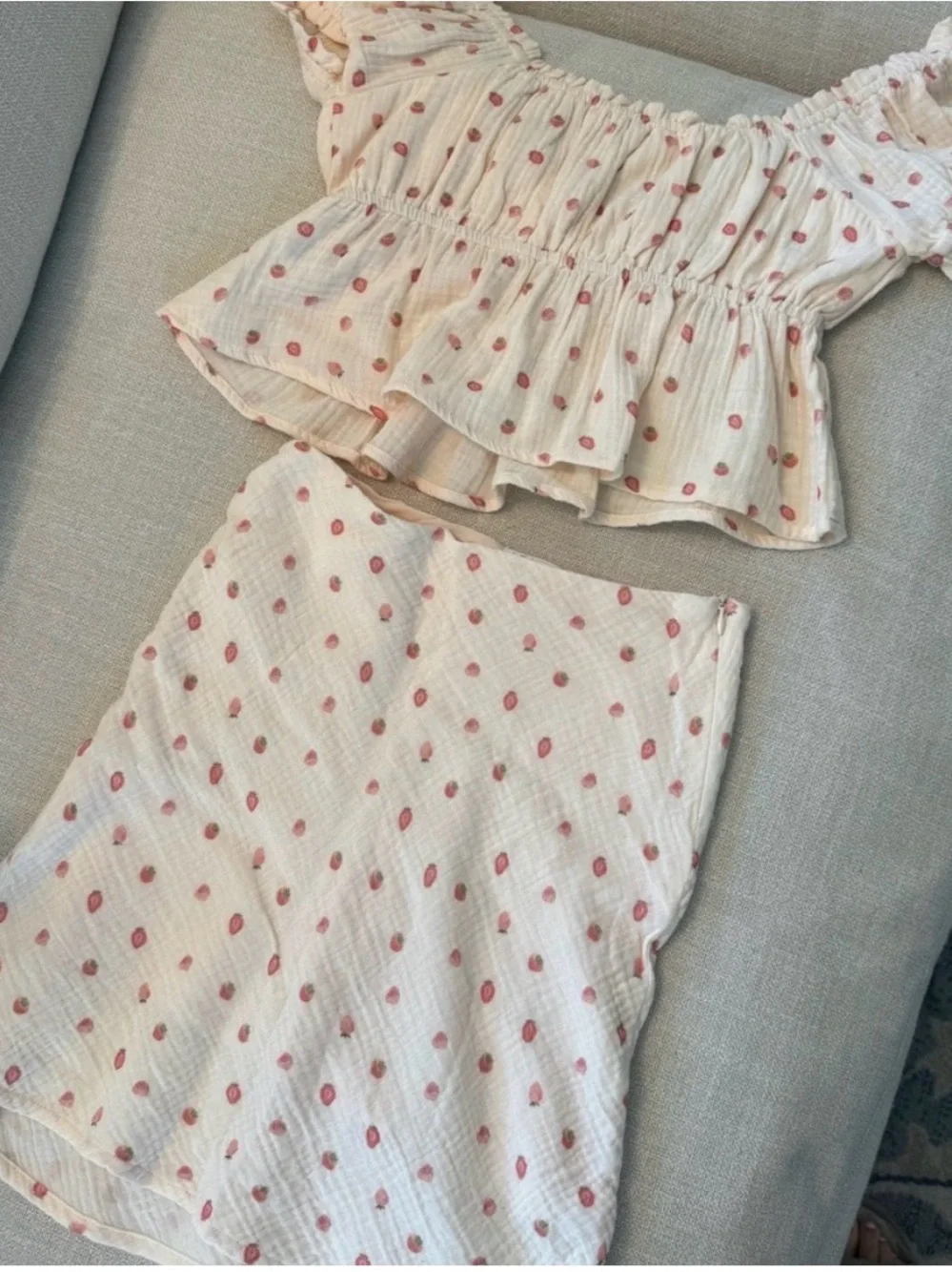 Lelis Strawberry Print Matching Set XS Cottagecore Coquette Mini Skirt & top